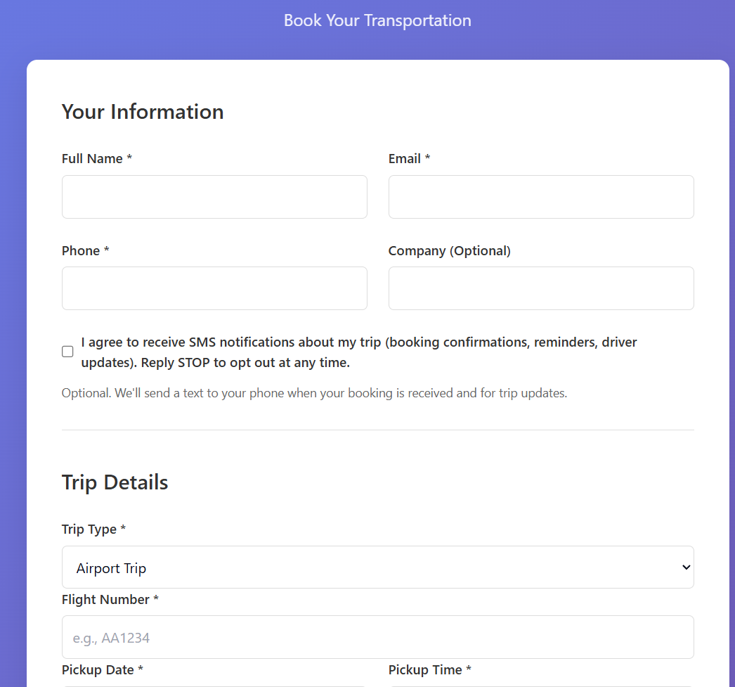 Passenger booking portal