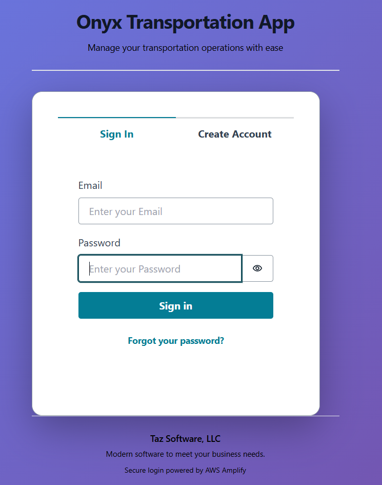 Onyx Transportation App — dashboard and trip management